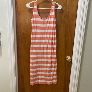 Coral/white striped midi length sundress